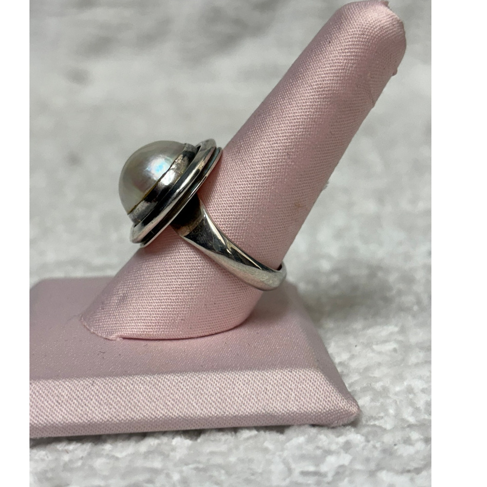 DAMAGED-Artie Yellowhorse Navajo Sterling Silver Mabe Pearl Ring Size 9 #64589 - Picture 7 of 12